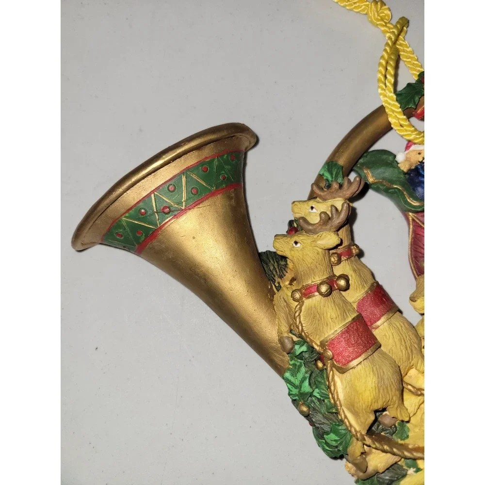 Vintage Christmas Trumpet‎ With Santa Reindeer Hanging Holiday Decor